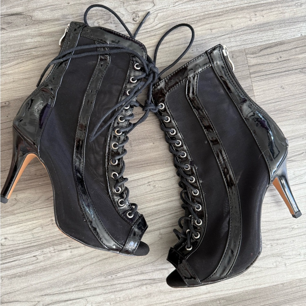 Burju Black Patent Mesh Lace-Up Dance Heels